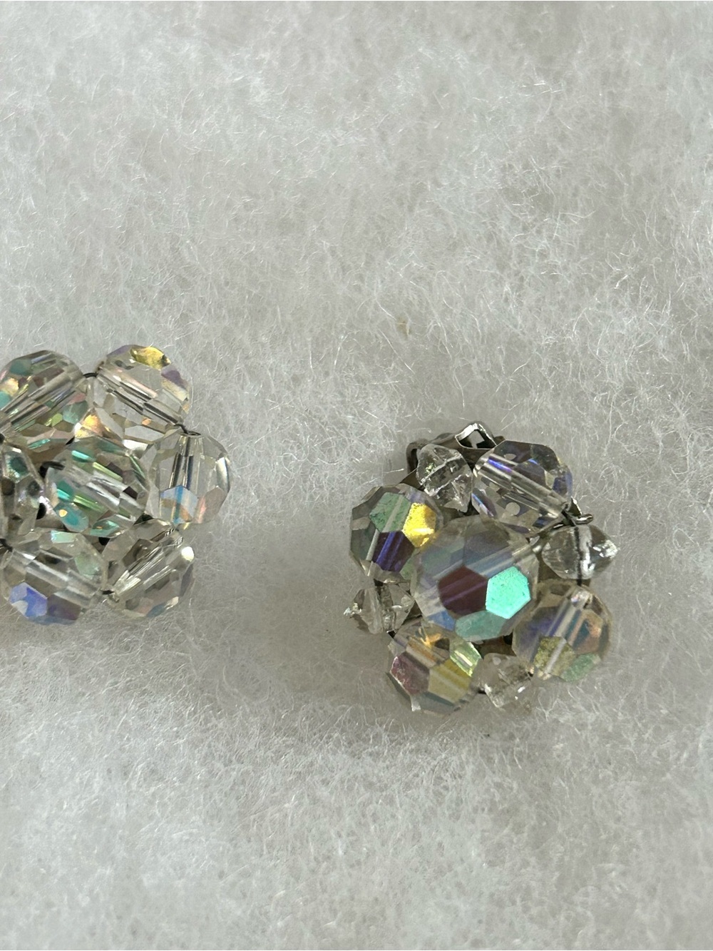 4-$50 Crystal Cluster Clip Earrings - Iridescent Clear - Picture 2 of 4